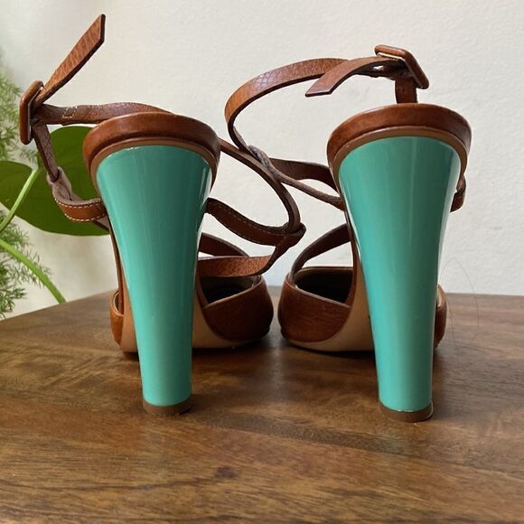 Vicini Leather Teal Color Heels Size 37 - Picture 4 of 13